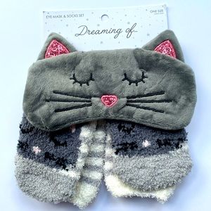 Cat theme Eye Mask and Sock set in gray